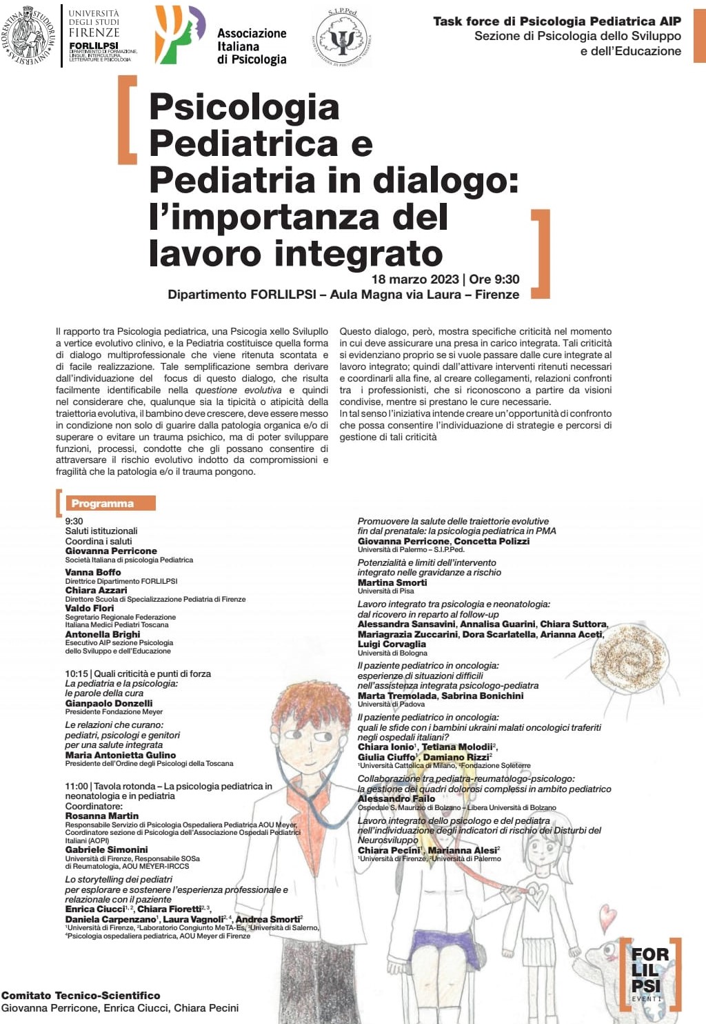 18 marzo 2023 Dip.to FORLILPSI dalle 9.30 evento PSICOLOGIA PEDIATRICA E PEDIATRIA IN DIALOGO: l'importanza del lavoro integrato....