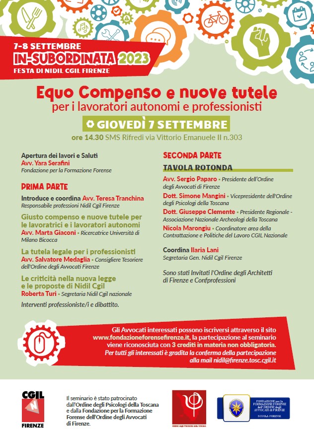 GIOVEDI' 7 SETTEMBRE Equo Compenso e nuove tutele per i lavoratori autonomi e professionisti - SMS RIFREDI
