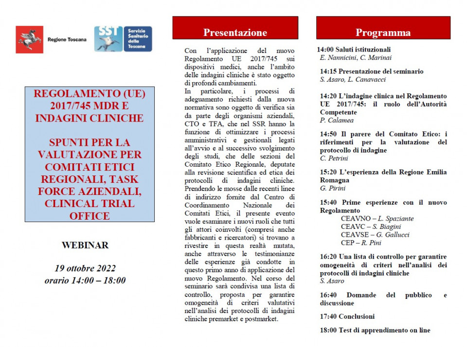 immagine articolo Regolamento (UE) 2017/745 MDR e Indagini cliniche. Spunti per la valutazione per Comitati Etici regionali, Task Force Aziendali, Clinical Trial Office