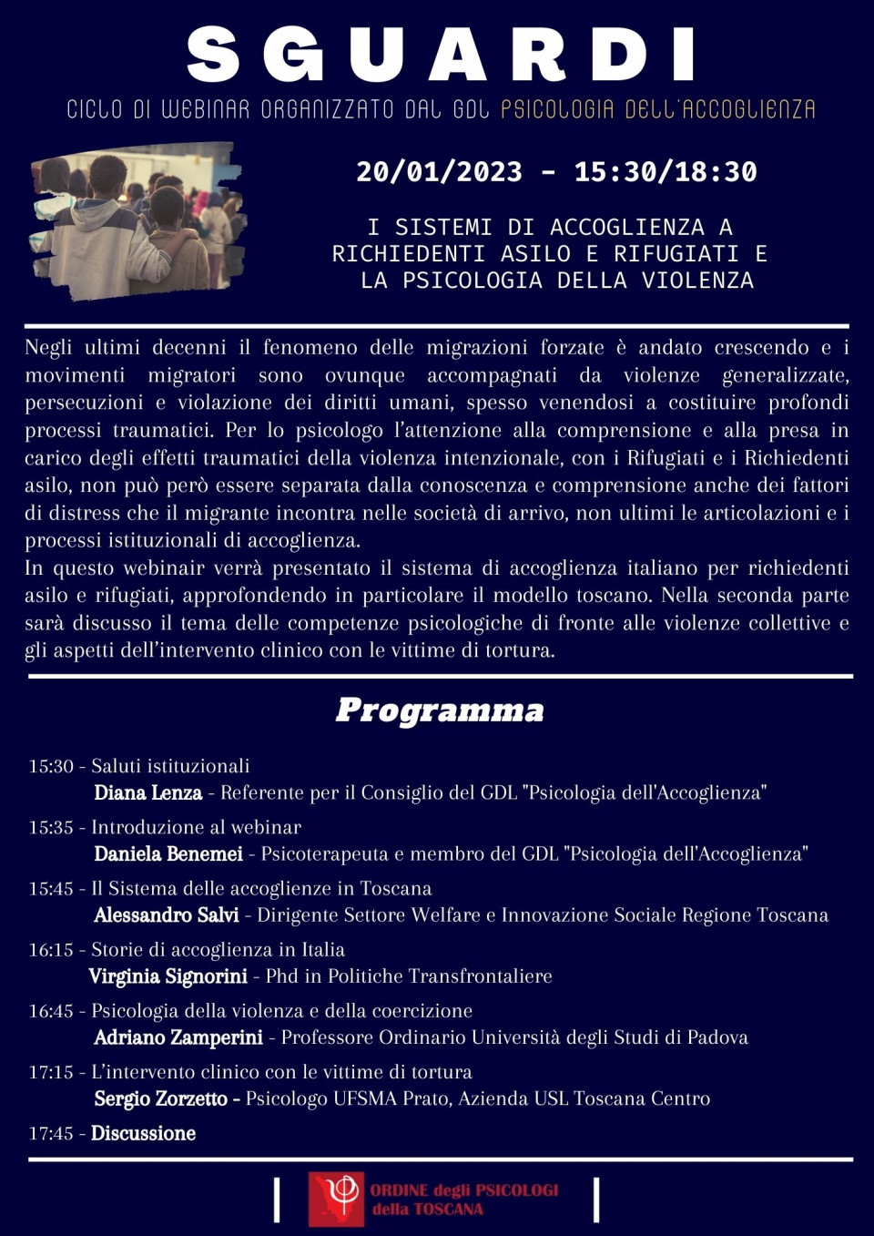 immagine articolo 3° incontro CICLO SGUARDI GDL Psicologia dell'Accoglienza: I sistemi di accoglienza a richiedenti asilo e rifugiati e la psicologia della violenza.