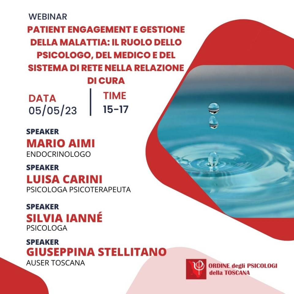 immagine articolo Patient engagement e gestione della malattia: il ruolo dello psicologo, del medico e del sistema di rete nella relazione di cura - parte del ciclo di seminari SO-STARE NEI VISSUTI DI MALATTIA (IL RUOLO DELLO PSICOLOGO)