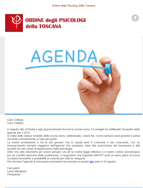 immagine articolo Prenotazione Agende OPT 2018