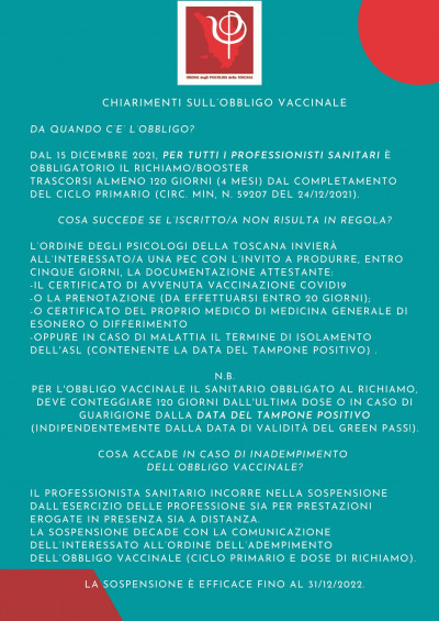 Chiarimenti sull'Obbligo Vaccinale al 1/05/2022 per le professioni sanitarie