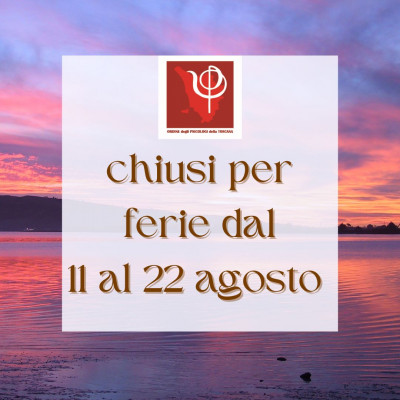 Gli uffici resteranno chiusi dal 11 al 22 agosto. 
Buone vacanze a tutti