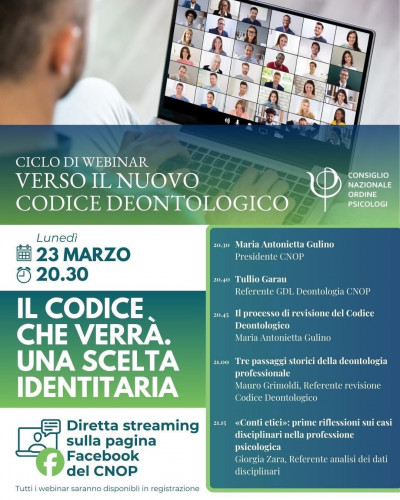 CNOP Programma per la Revisione, l'Organizzazione e la Digitalizzazione della funzione deontologica e disciplinare.
Ciclo di webinar - La revisione del Codice Deontologico